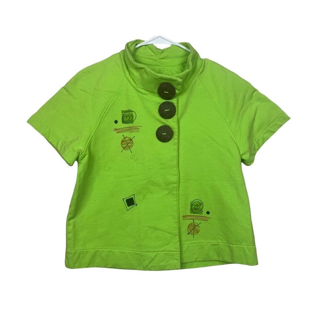 Neon Buddha womens medium lime green short sleeve button front chunky shirt